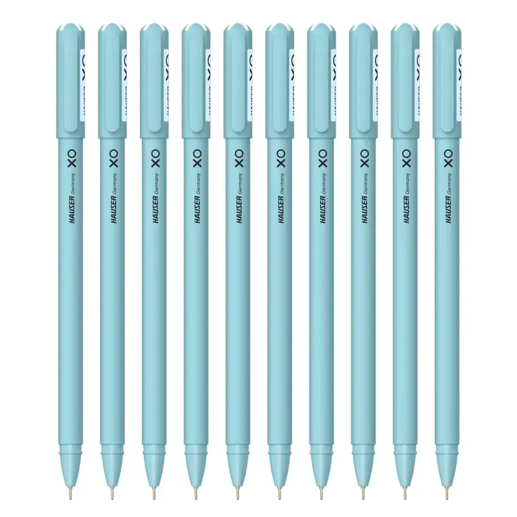 Hauser XO 0.7mm Ball Pen Box Pack | Sleek Body & Minimalistic Design | Matt Finish & Solid Body Type | Low Viscosity Ink With Ultra Durable Tip | Blue Ink, Pack of 10 Pens