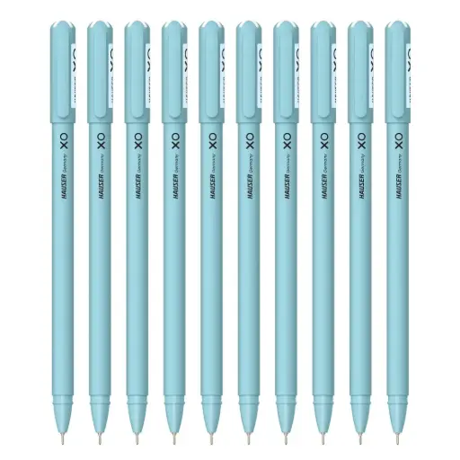 Hauser XO 0.7mm Ball Pen Box Pack | Sleek Body & Minimalistic Design | Matt Finish & Solid Body Type | Low Viscosity Ink With Ultra Durable Tip | Blue Ink, Pack of 10 Pens
